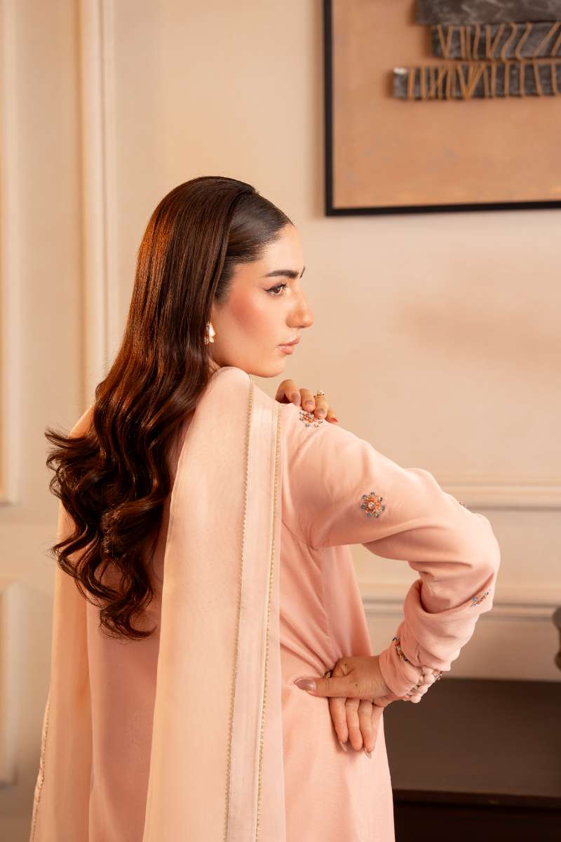 Fozia Khalid - Bloom - Peach - Premium Velvet - 3 Piece