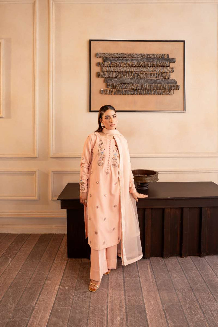 Fozia Khalid - Bloom - Peach - Premium Velvet - 3 Piece