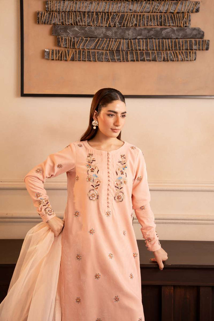 Fozia Khalid - Bloom - Peach - Premium Velvet - 3 Piece