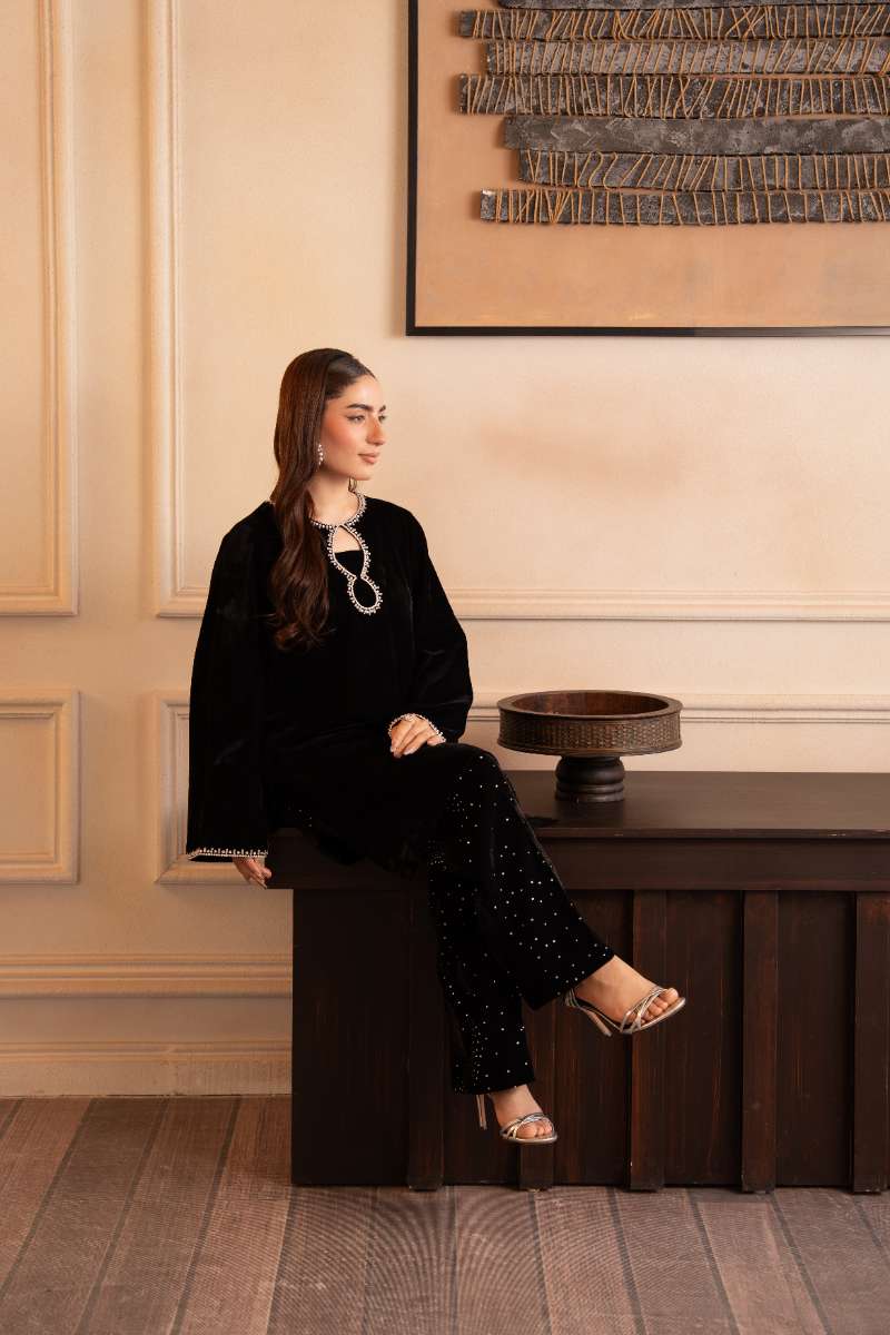 Fozia Khalid - Noir Gleam - Black - Premium Velvet - 2 Piece