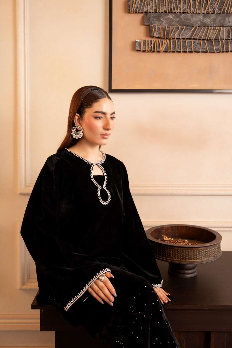 Fozia Khalid - Noir Gleam - Black - Premium Velvet - 2 Piece