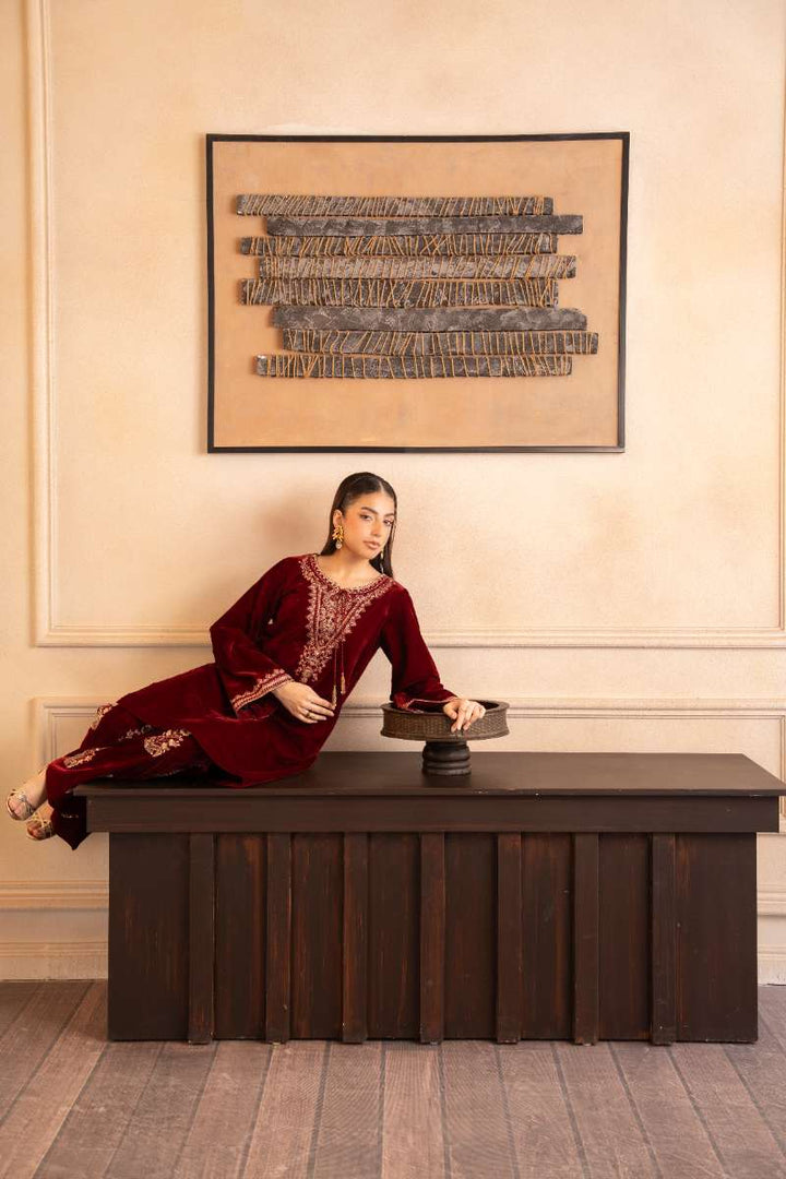 Fozia Khalid - Crimson Grace - Maroon - Premium Velvet - 2 Piece