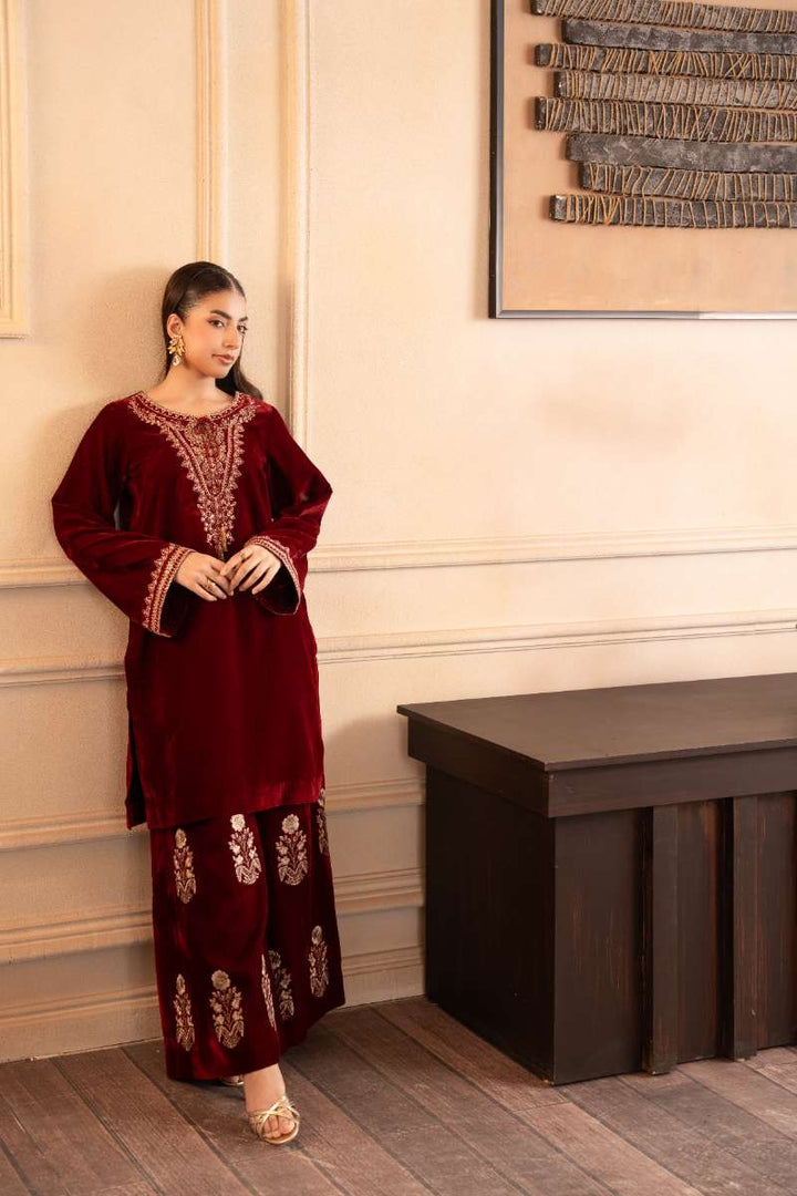 Fozia Khalid - Crimson Grace - Maroon - Premium Velvet - 2 Piece