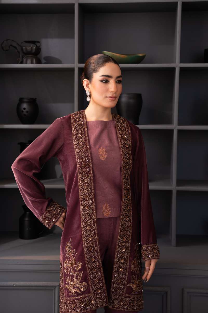 Fozia Khalid - Opal Mist - Mesa Rose - Premium Velvet - 3 Piece