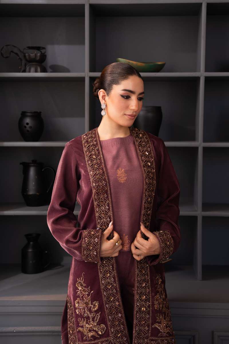 Fozia Khalid - Opal Mist - Mesa Rose - Premium Velvet - 3 Piece