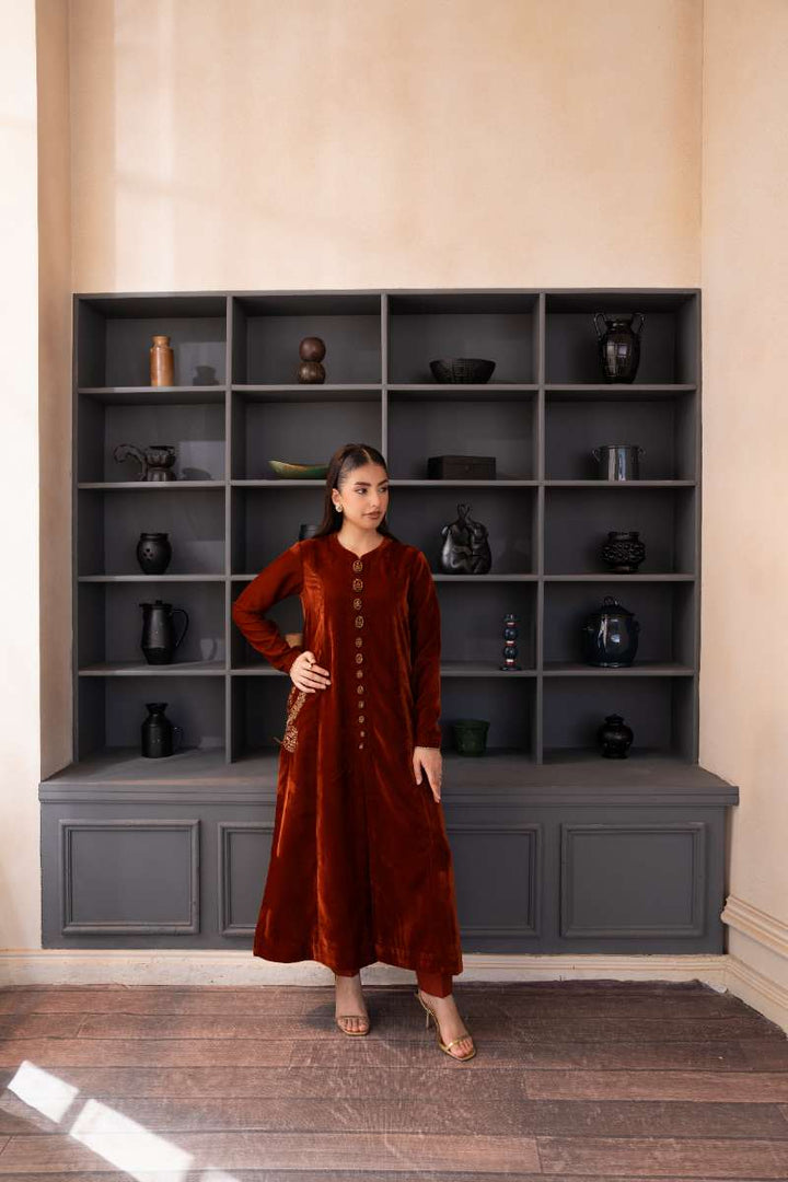 Fozia Khalid - Mocha Luxe - Rich Brown - Premium Velvet - 2 Piece