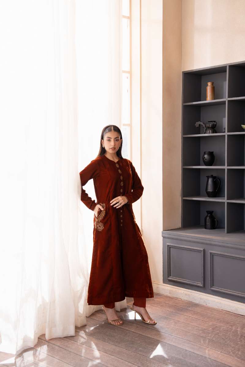 Fozia Khalid - Mocha Luxe - Rich Brown - Premium Velvet - 2 Piece