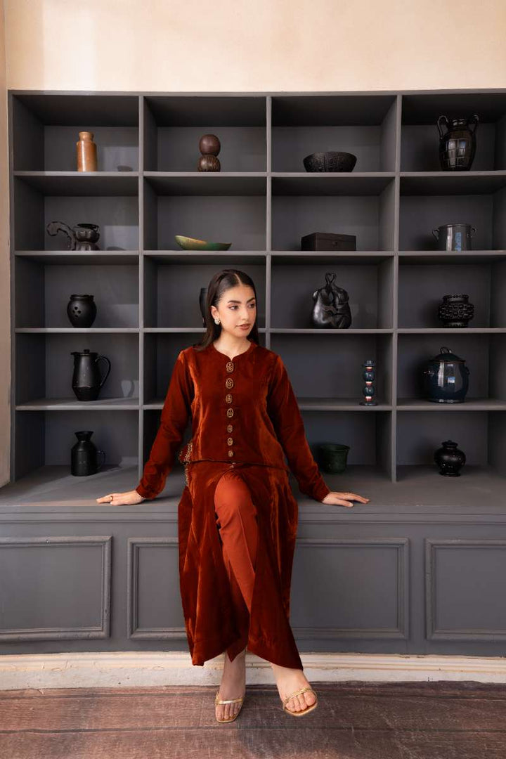 Fozia Khalid - Mocha Luxe - Rich Brown - Premium Velvet - 2 Piece