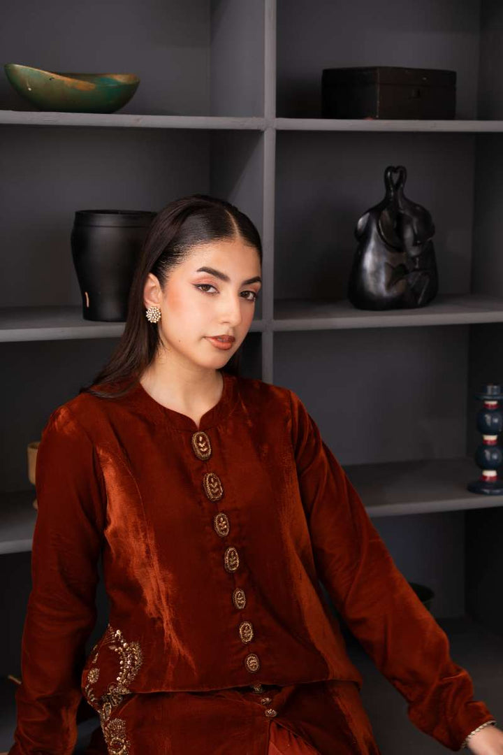 Fozia Khalid - Mocha Luxe - Rich Brown - Premium Velvet - 2 Piece
