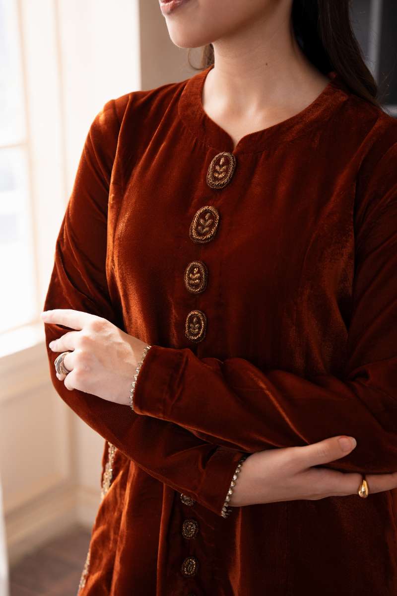 Fozia Khalid - Mocha Luxe - Rich Brown - Premium Velvet - 2 Piece
