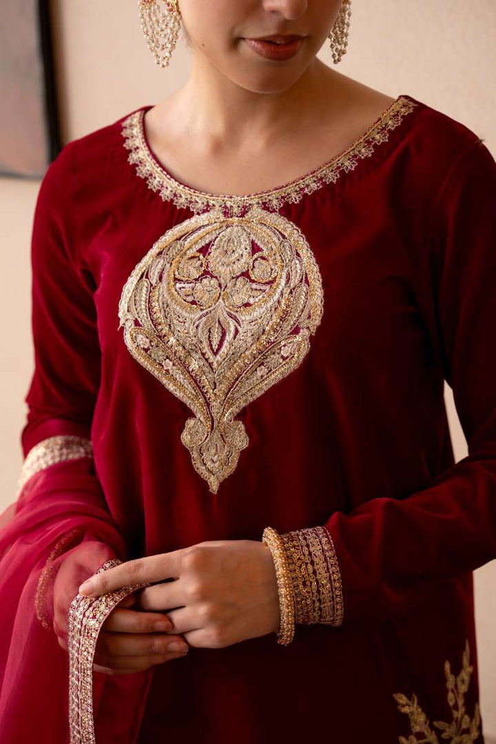 Fozia Khalid - Rose Ember - Hot Pink - Premium Velvet - 3 Piece