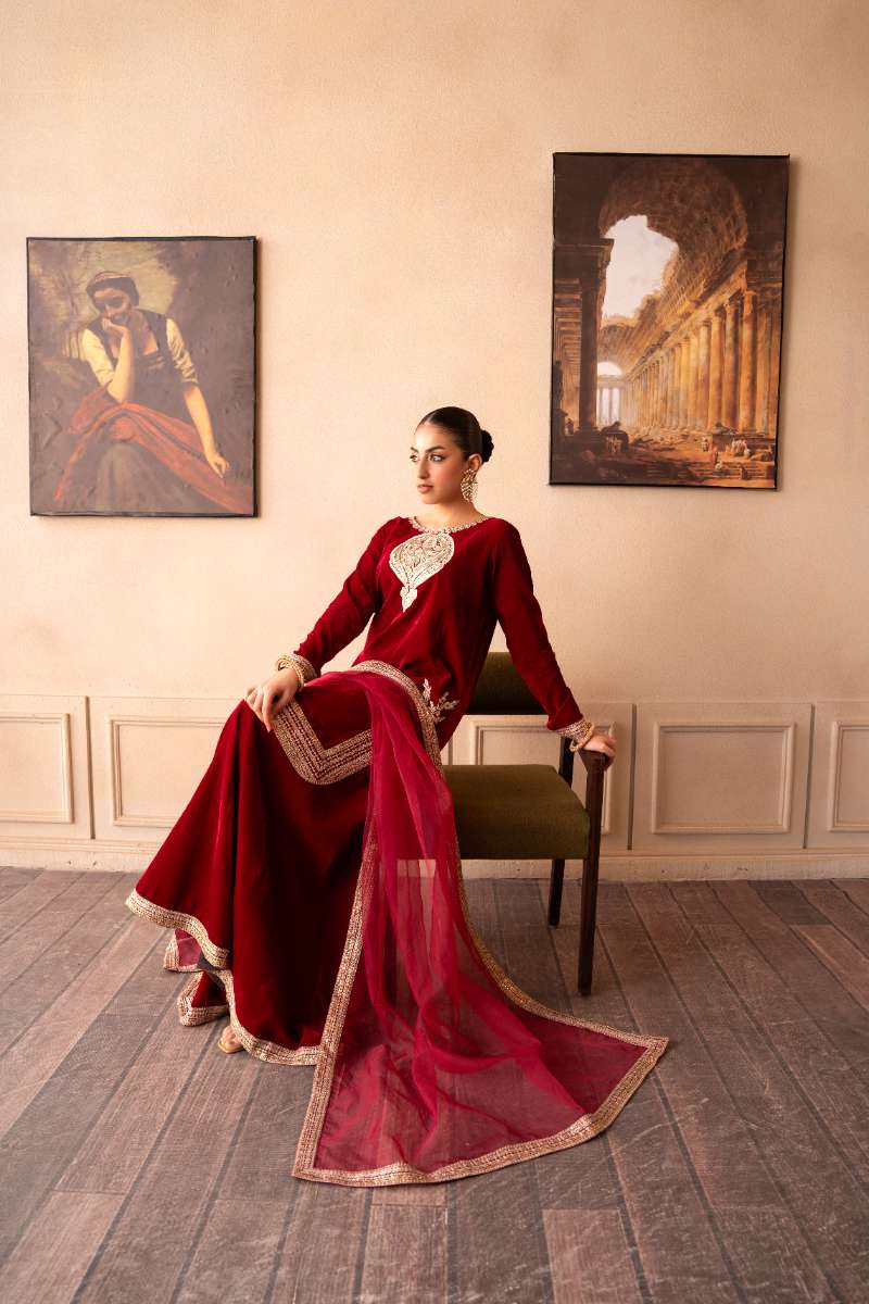 Fozia Khalid - Rose Ember - Hot Pink - Premium Velvet - 3 Piece