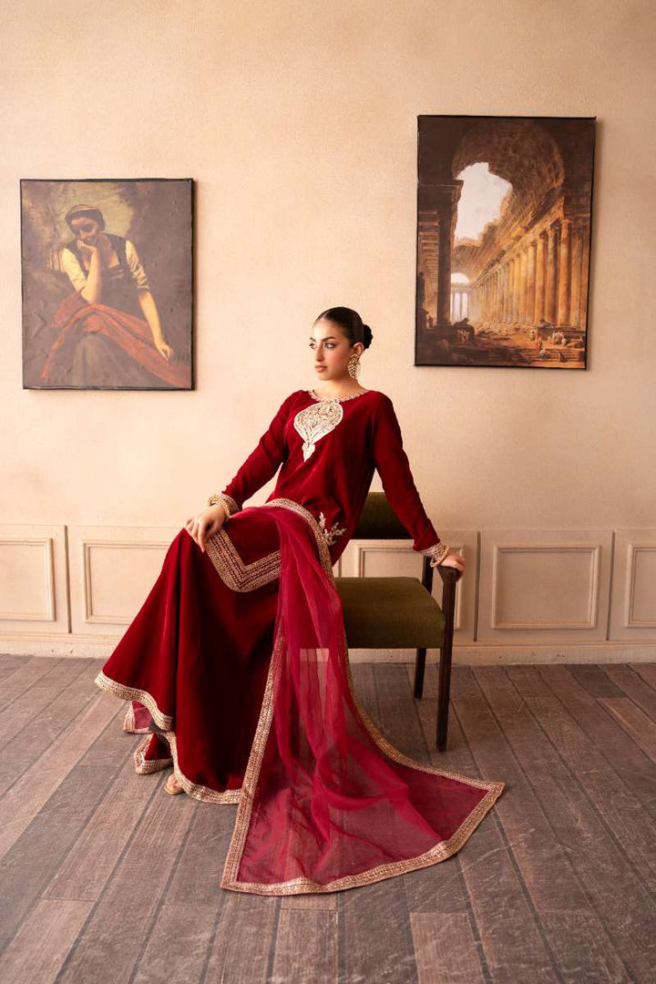 Fozia Khalid - Rose Ember - Hot Pink - Premium Velvet - 3 Piece