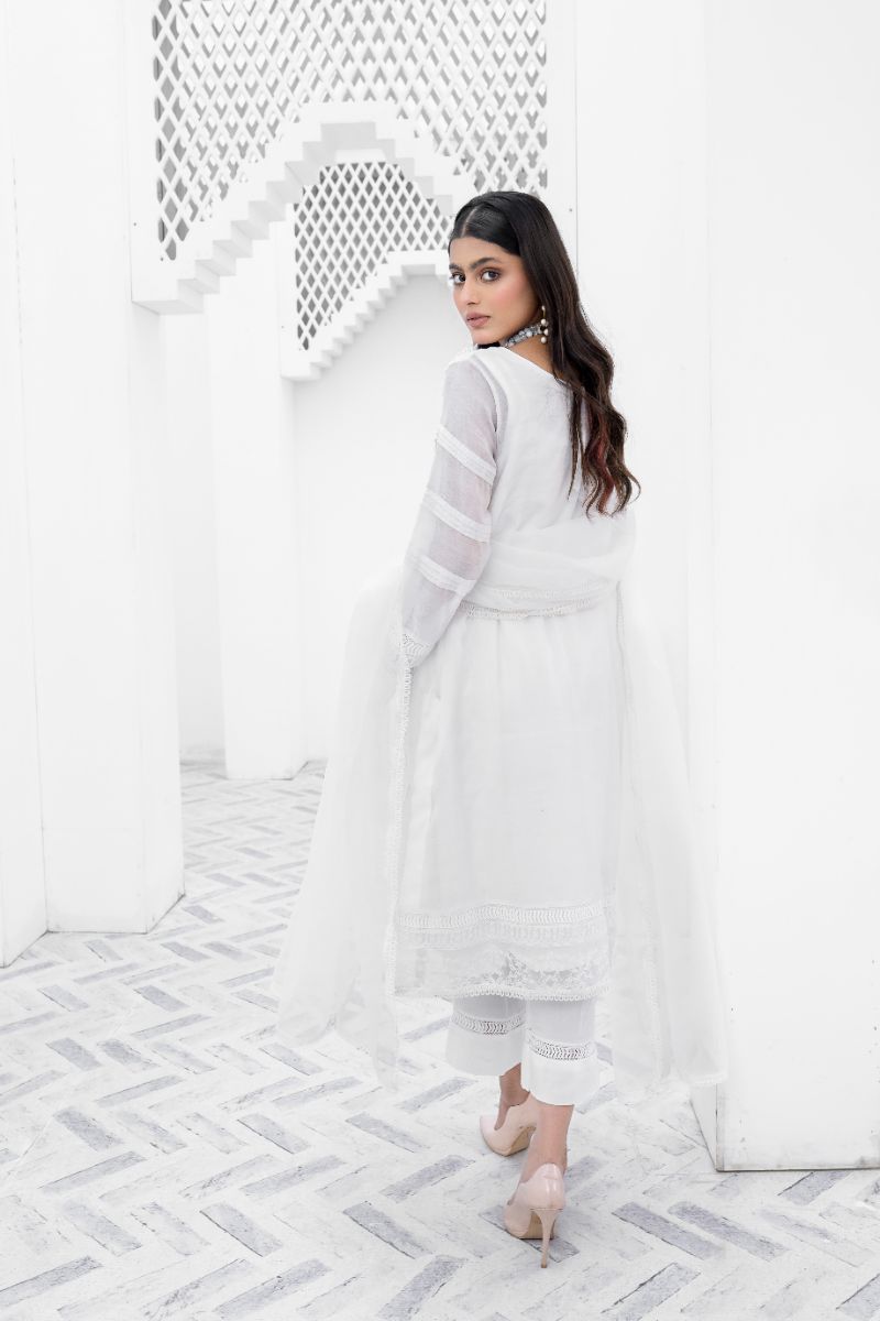 Laleen - Barg-White Cotton Silk Suit For Women - White - 3 Piece