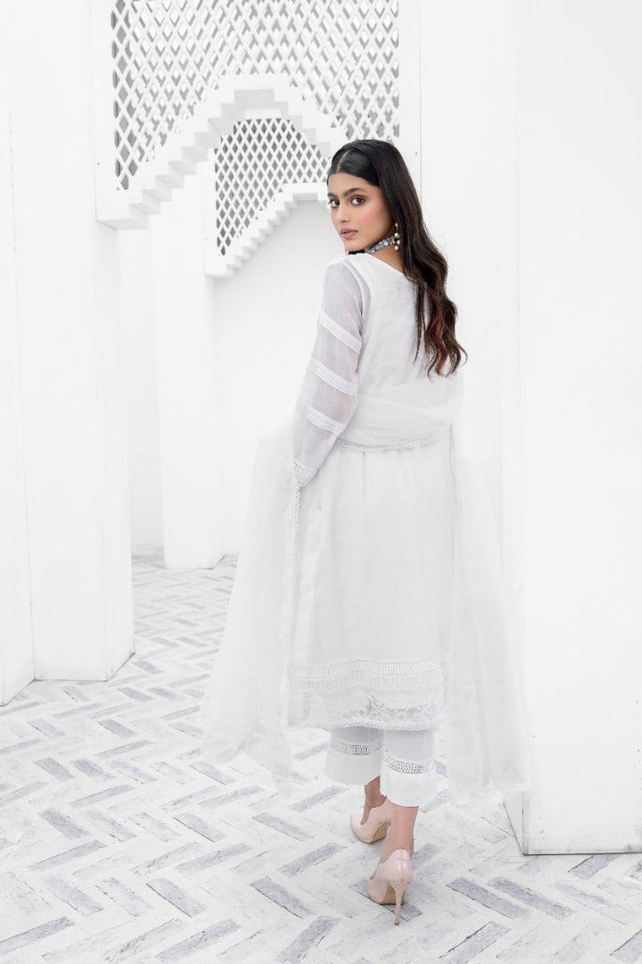 Laleen - Barg-White Cotton Silk Suit For Women - White - 3 Piece