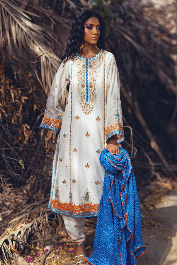 Sanam Chaudhri - Bayda Cotton Net Suit For Women - White - 3 Piece