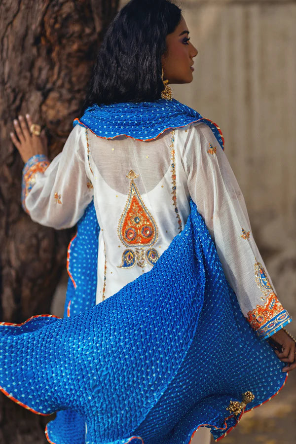 Sanam Chaudhri - Bayda Cotton Net Suit For Women - White - 3 Piece