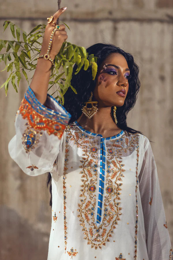 Sanam Chaudhri - Bayda Cotton Net Suit For Women - White - 3 Piece