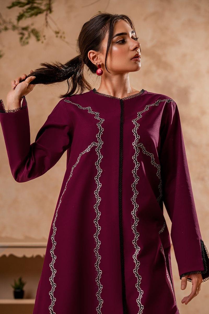 Fozia Khalid - Beet Red Tunic with Trouser - Cotton - 2 Piece - Studio by TCS
