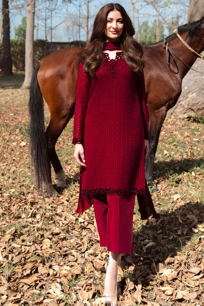 Natasha Kamal - Gorgette Chiffon Berry Suit For Women - Maroon - 3 Piece