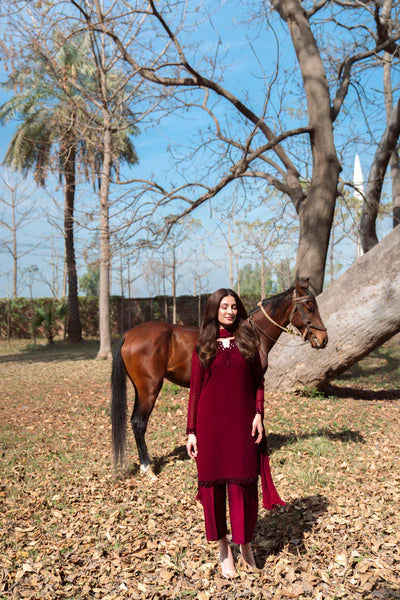 Natasha Kamal - Gorgette Chiffon Berry Suit For Women - Maroon - 3 Piece