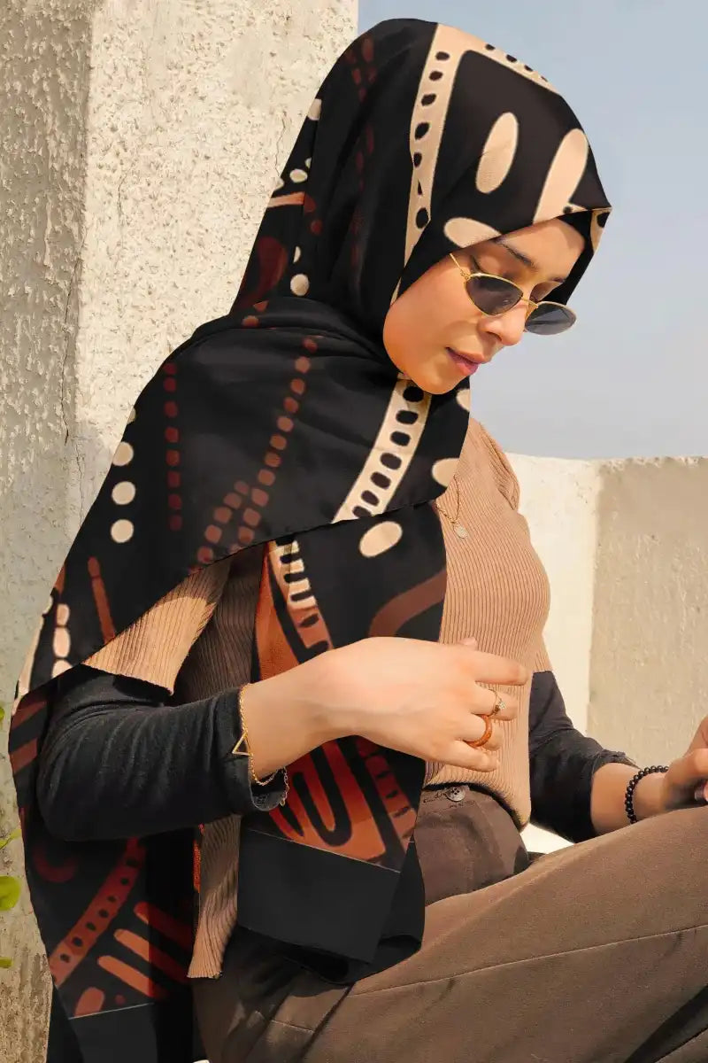 Black Wolf - AFRICAN ART SILK HIJAB - BLACK - 1 Piece