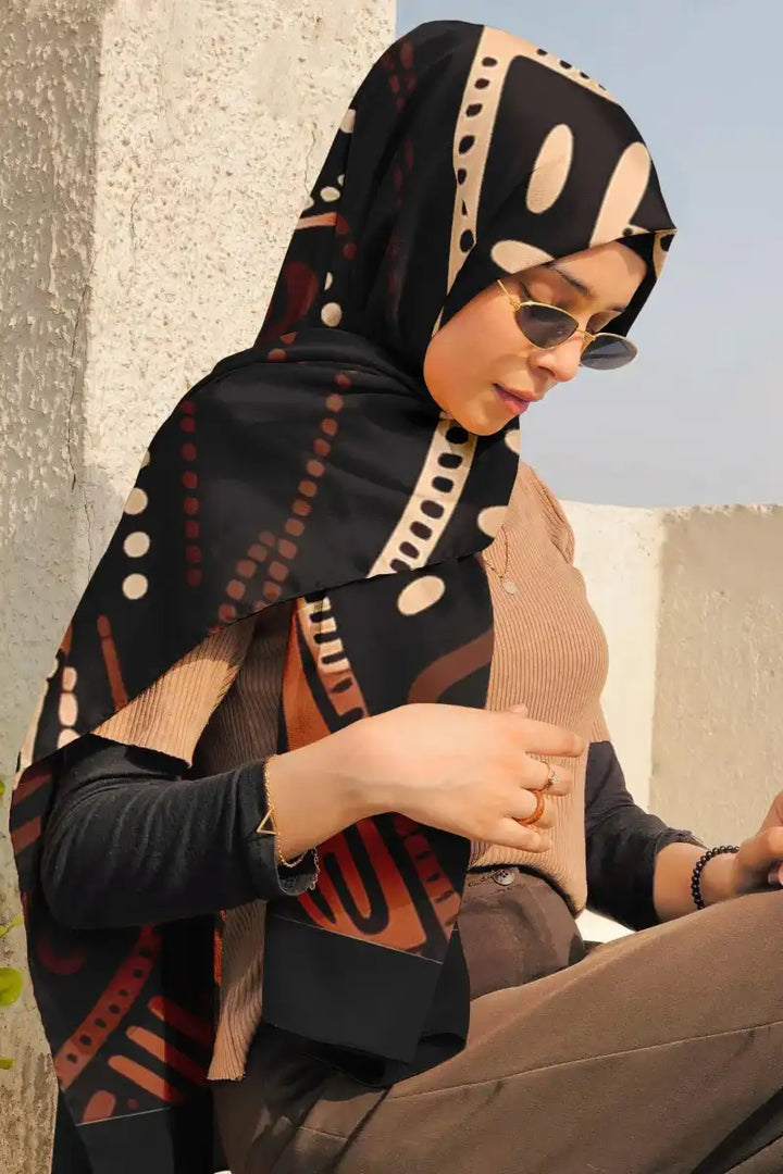 Black Wolf - AFRICAN ART SILK HIJAB - BLACK - 1 Piece