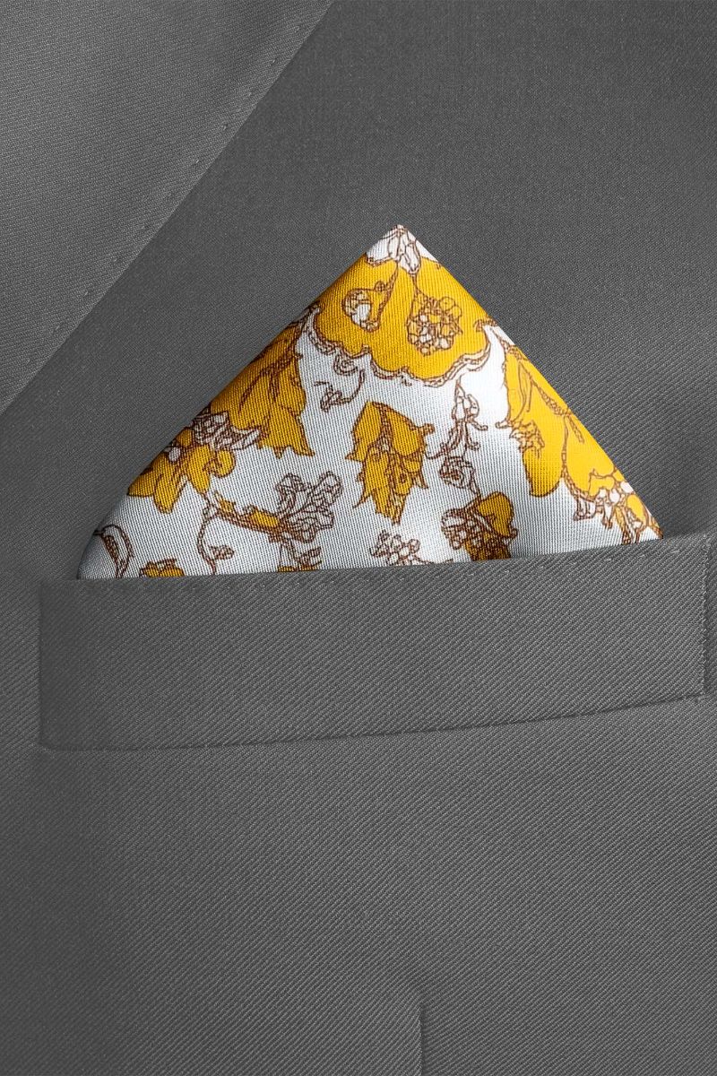 Black Wolf - ARABESQUE VINTAGE FLORAL SILK POCKET SQUARE - WHITE - SILK - 1 Piece