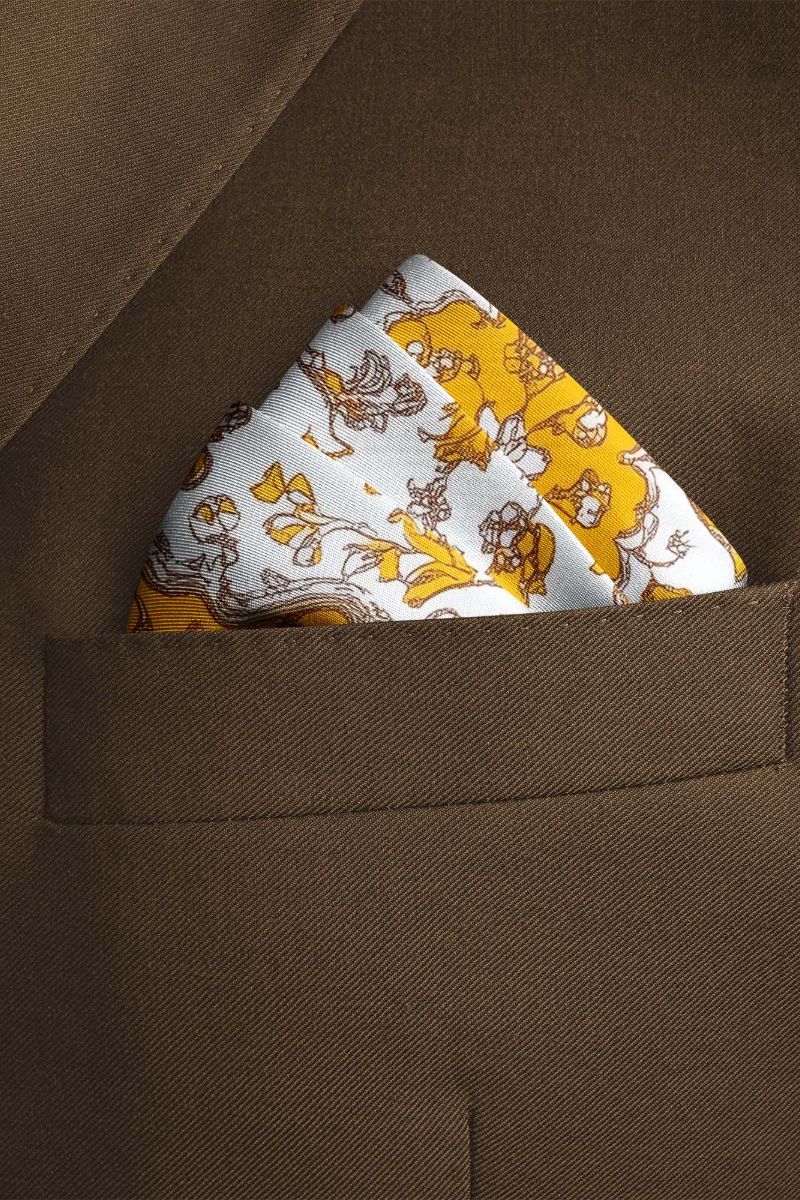 Black Wolf - ARABESQUE VINTAGE FLORAL SILK POCKET SQUARE - WHITE - SILK - 1 Piece