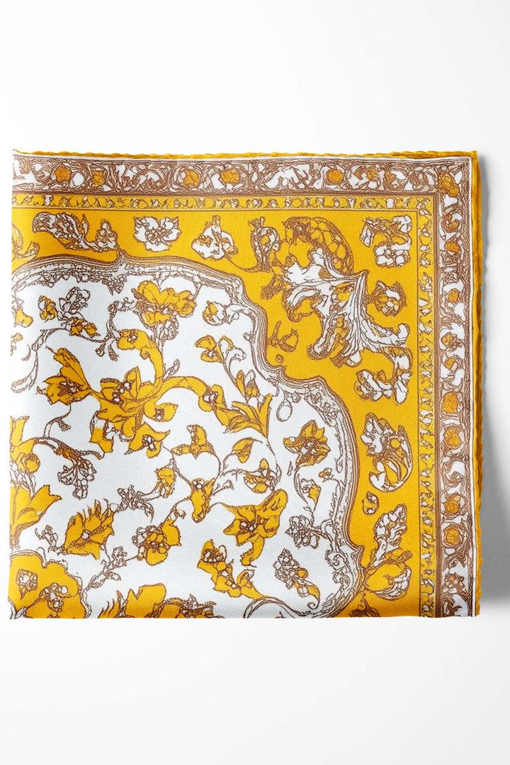 Black Wolf - ARABESQUE VINTAGE FLORAL SILK POCKET SQUARE - WHITE - SILK - 1 Piece