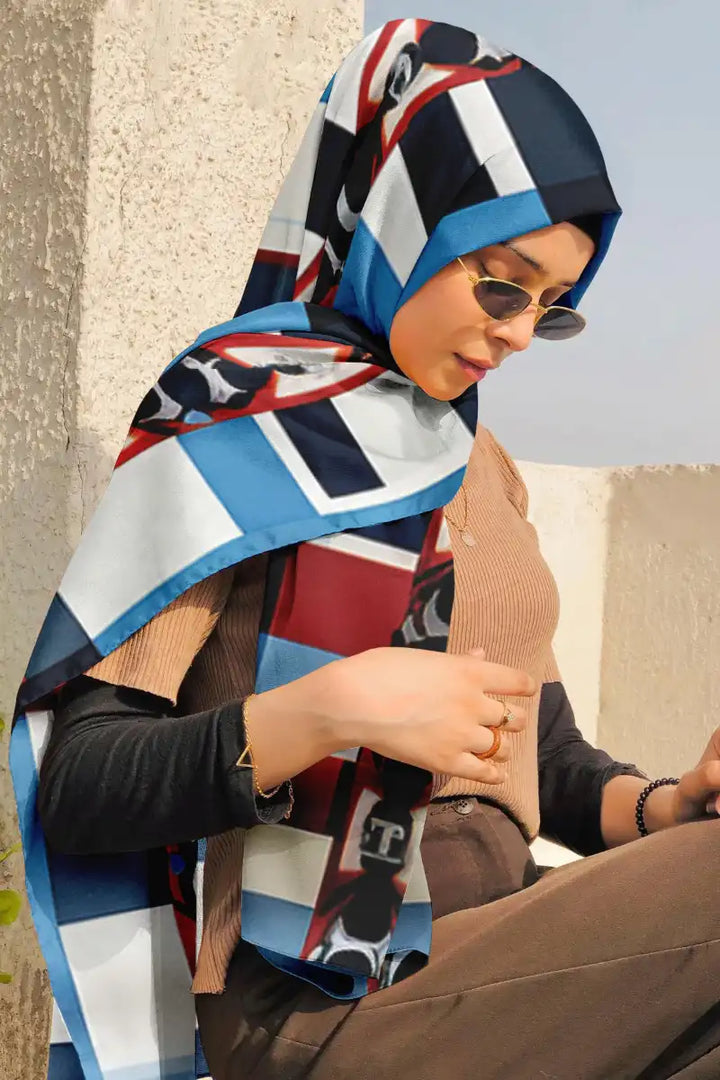 Black Wolf - CHINESE KNOTWORK SILK HIJAB - LIGHT BLUE - 1 Piece
