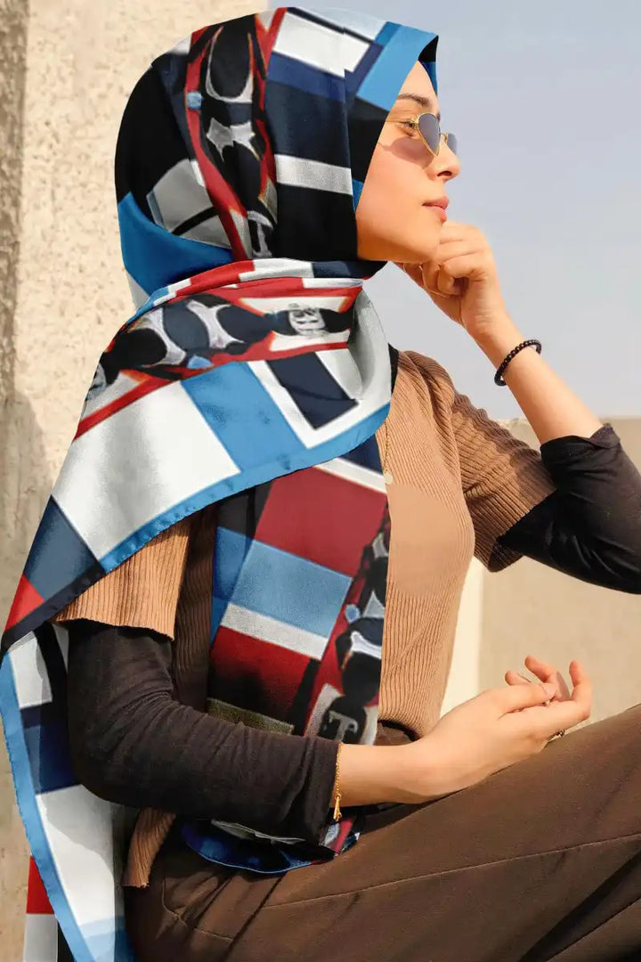 Black Wolf - CHINESE KNOTWORK SILK HIJAB - LIGHT BLUE - 1 Piece