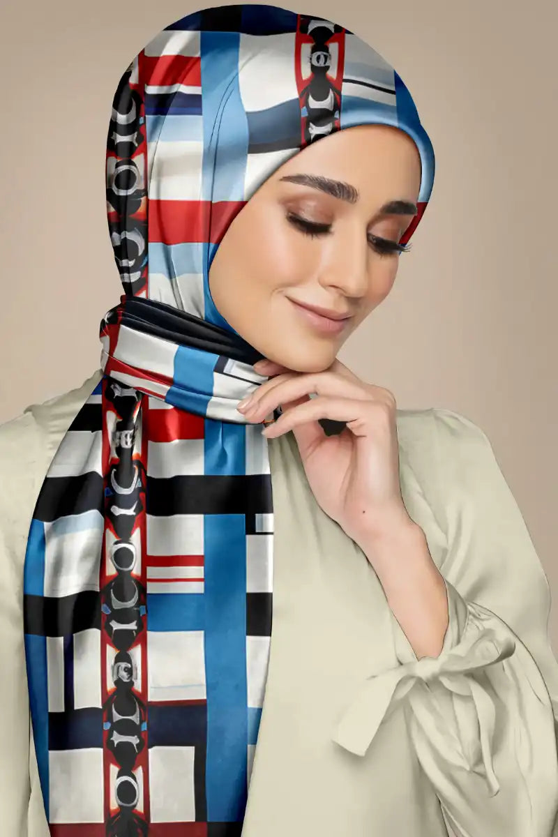 Black Wolf - CHINESE KNOTWORK SILK HIJAB - LIGHT BLUE - 1 Piece
