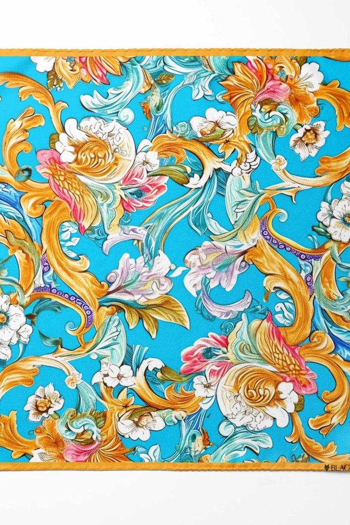 Black Wolf - ELEGANCE COLORFUL FLORAL SILK ASCOT - Turquoise - 1 Piece