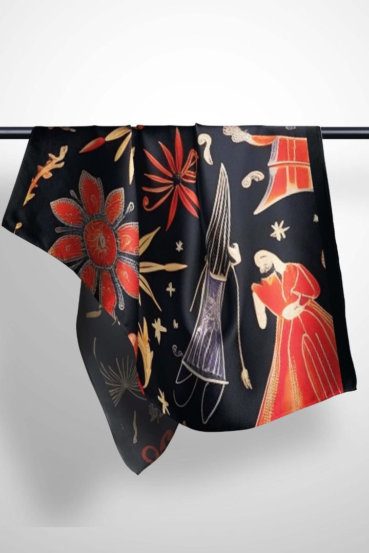 Black Wolf - FOLK ART SILK HIJAB - BLACK - 1 Piece