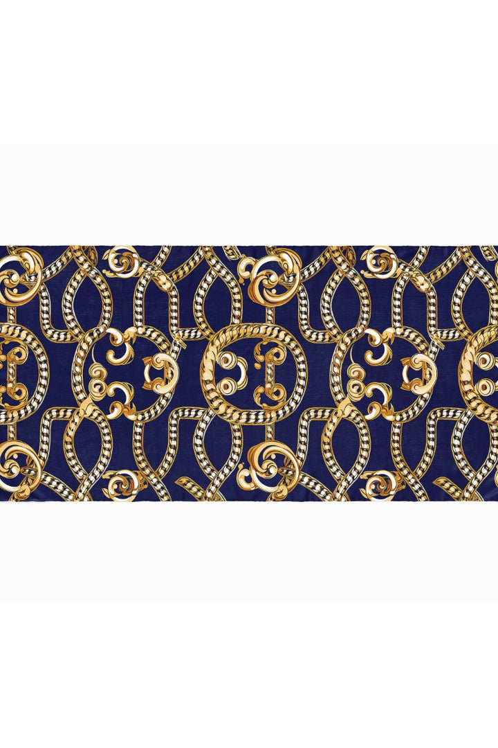 Black Wolf - GOLD NAVY BLUE CHAIN LOOP SILK HIJAB - 1 Piece