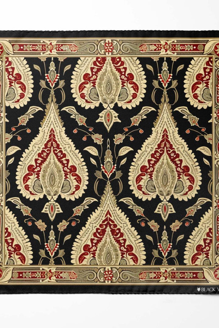 Black Wolf - IKAT ETHNIC SILK POCKET SQUARE - BLACK - SILK - 1 Piece