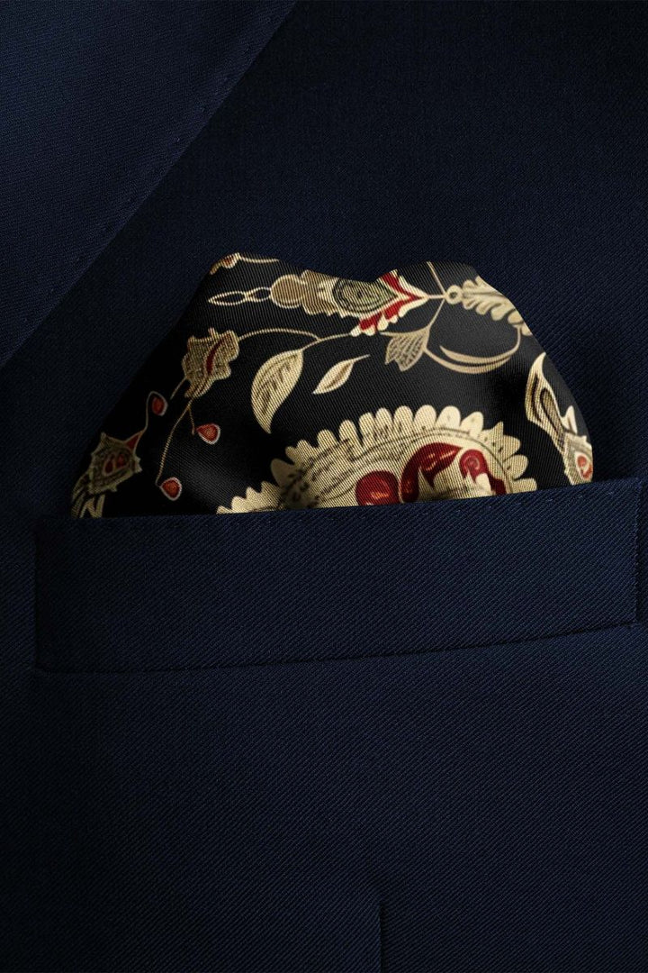Black Wolf - IKAT ETHNIC SILK POCKET SQUARE - BLACK - SILK - 1 Piece