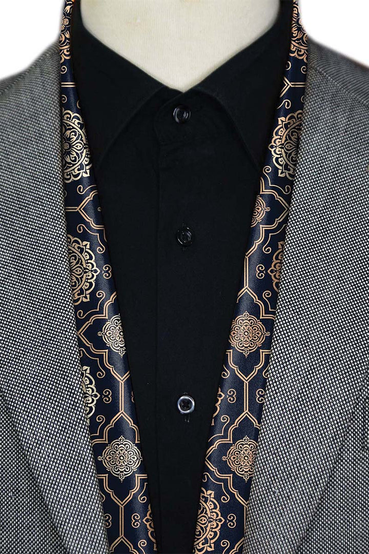 Black Wolf - LUXURY ROYAL PATTERN MEN SCARF - dark navy  blue - SILK - 1 Piece