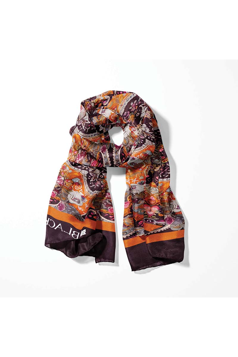 Black Wolf - ORNAMENTAL PAISLEY MEN SCARF - -Deep Coffee - SILK - 1 Piece