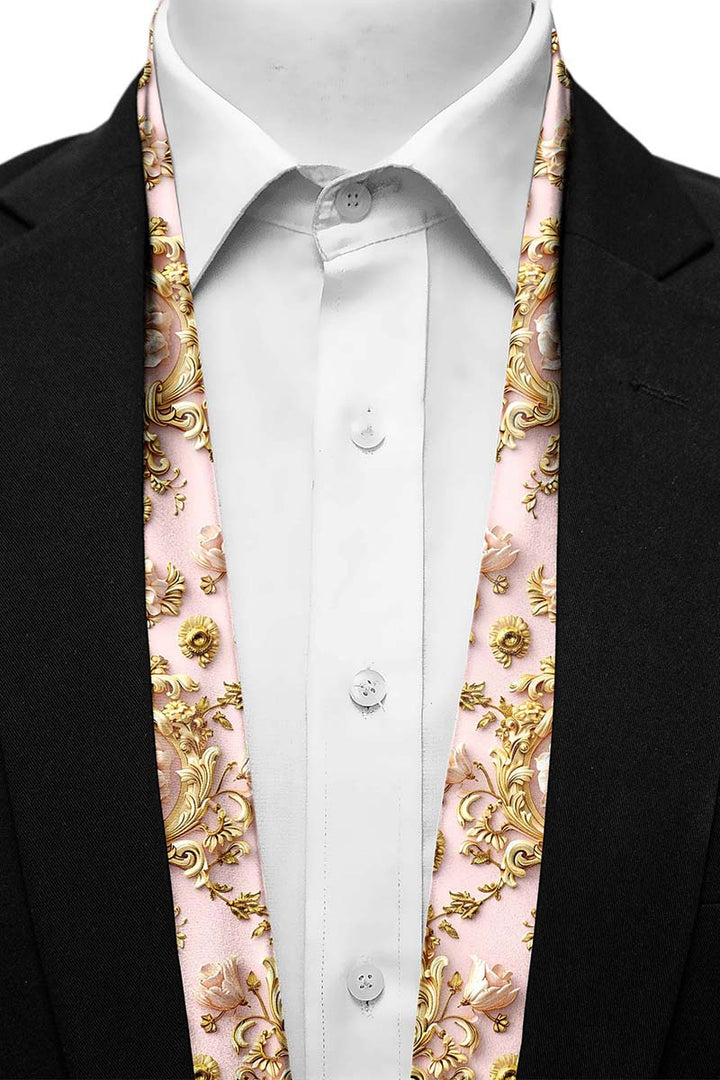 Black Wolf - ORNATE PATTERN MEN SCARF - -Baby Pink - SILK - 1 Piece