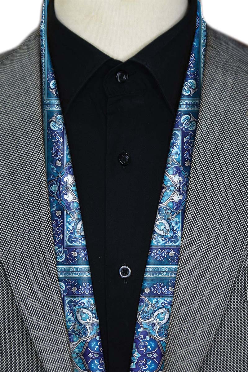 Black Wolf - PERSIAN ART MEN SCARF - TRUE BLUE - SILK - 1 Piece