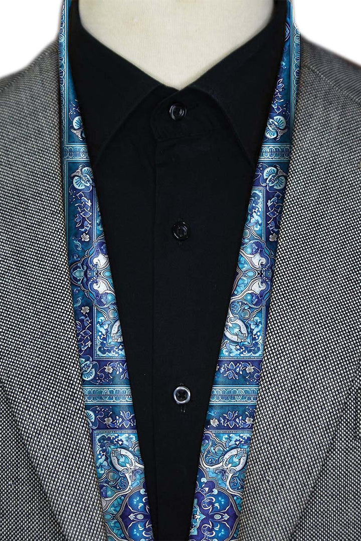 Black Wolf - PERSIAN ART MEN SCARF - TRUE BLUE - SILK - 1 Piece