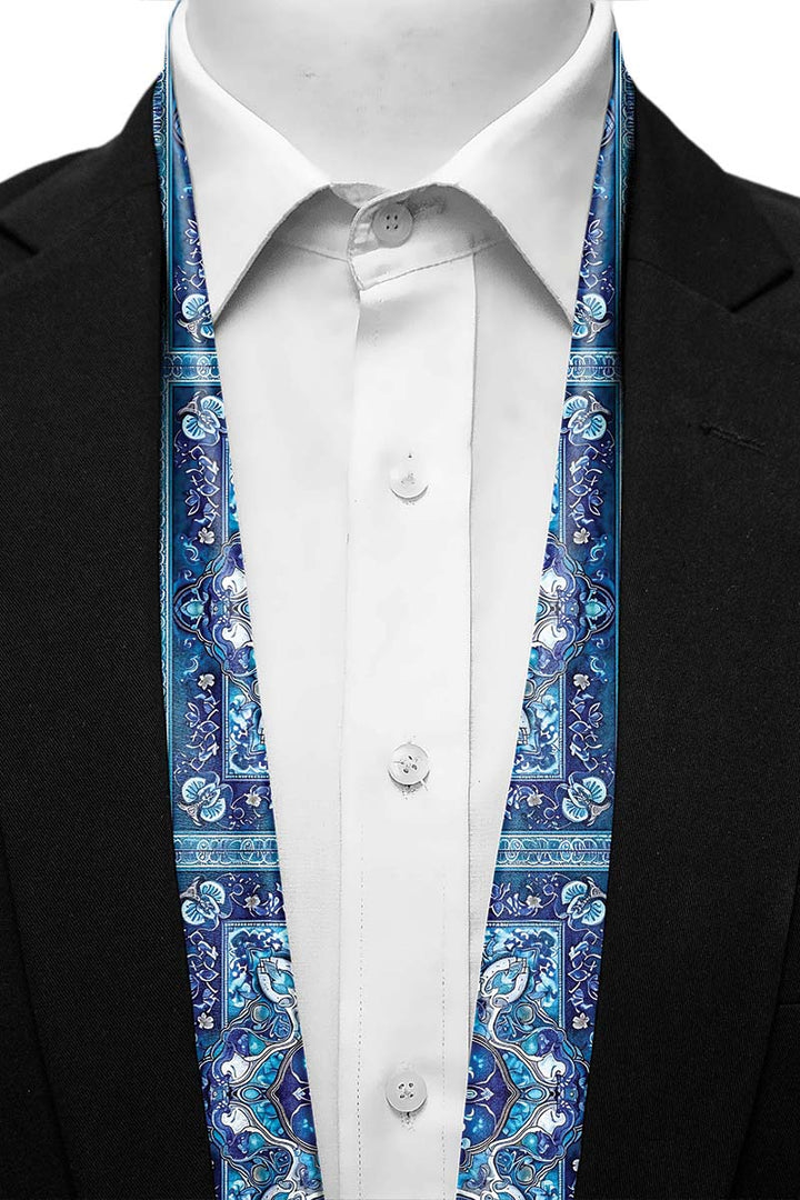 Black Wolf - PERSIAN ART MEN SCARF - TRUE BLUE - SILK - 1 Piece