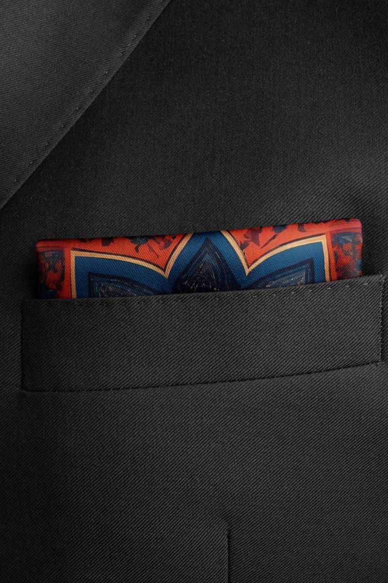 Black Wolf - ROYAL AJRAK SILK POCKET SQUARE - -Navy Blue - SILK - 1 Piece