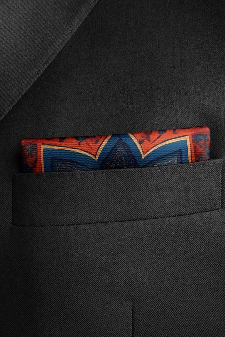 Black Wolf - ROYAL AJRAK SILK POCKET SQUARE - -Navy Blue - SILK - 1 Piece
