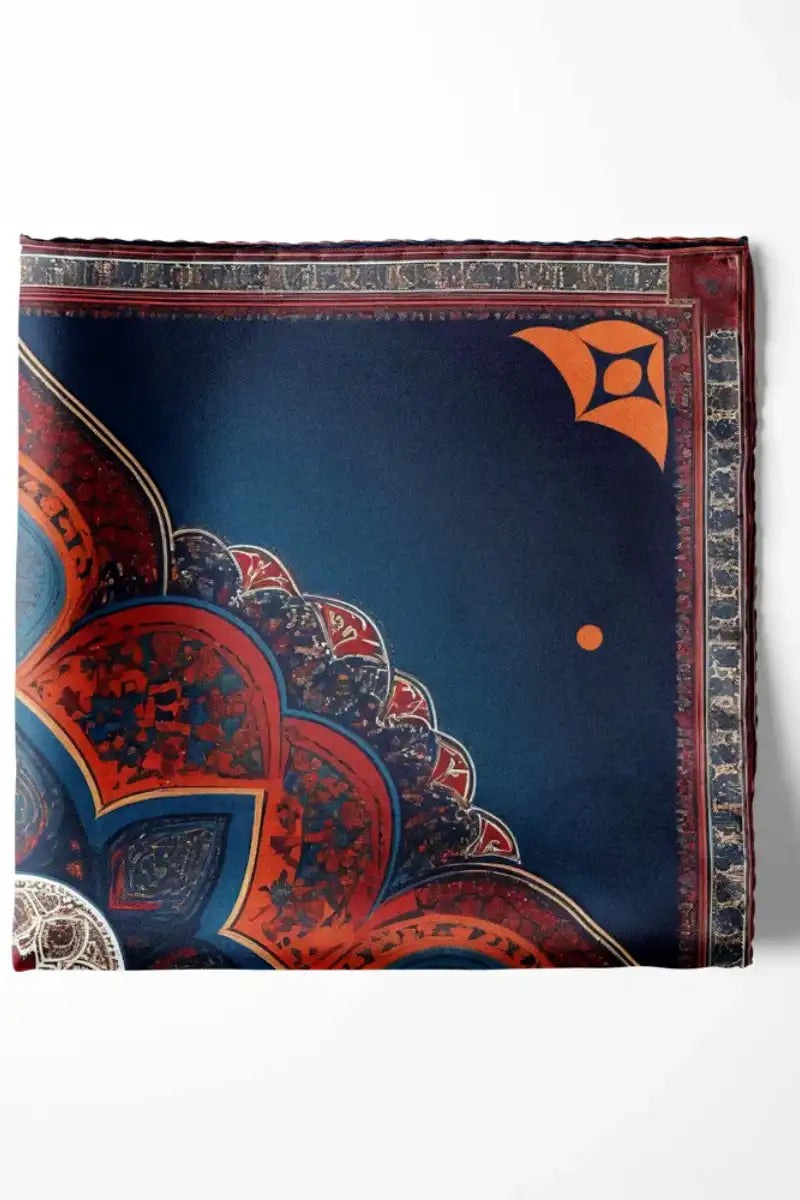 Black Wolf - ROYAL AJRAK SILK POCKET SQUARE - -Navy Blue - SILK - 1 Piece