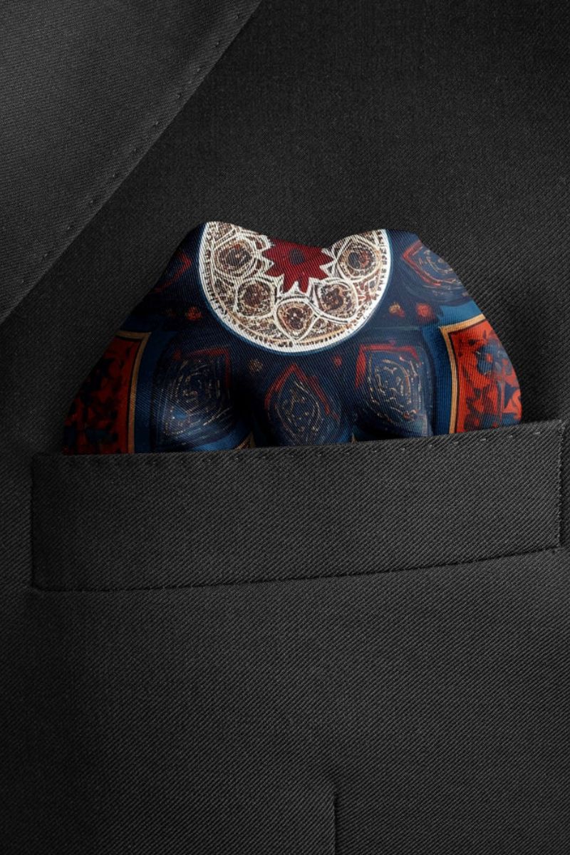 Black Wolf - ROYAL AJRAK SILK POCKET SQUARE - -Navy Blue - SILK - 1 Piece