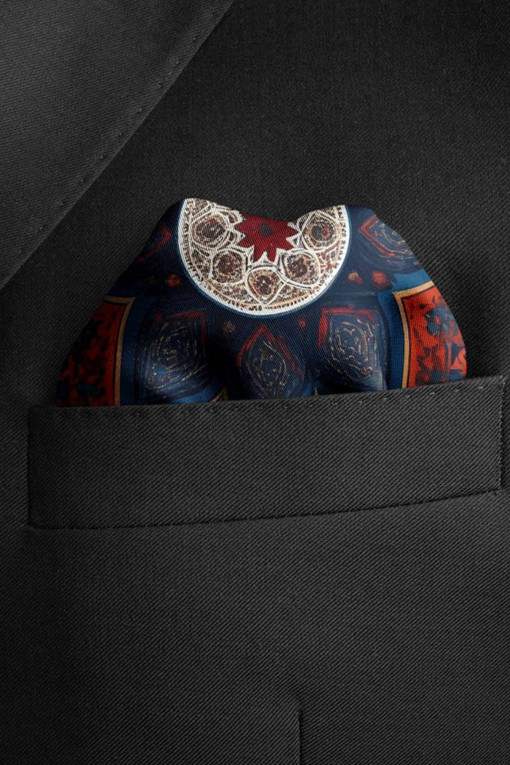 Black Wolf - ROYAL AJRAK SILK POCKET SQUARE - -Navy Blue - SILK - 1 Piece