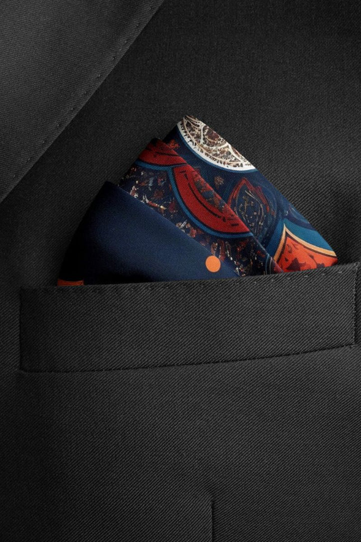 Black Wolf - ROYAL AJRAK SILK POCKET SQUARE - -Navy Blue - SILK - 1 Piece